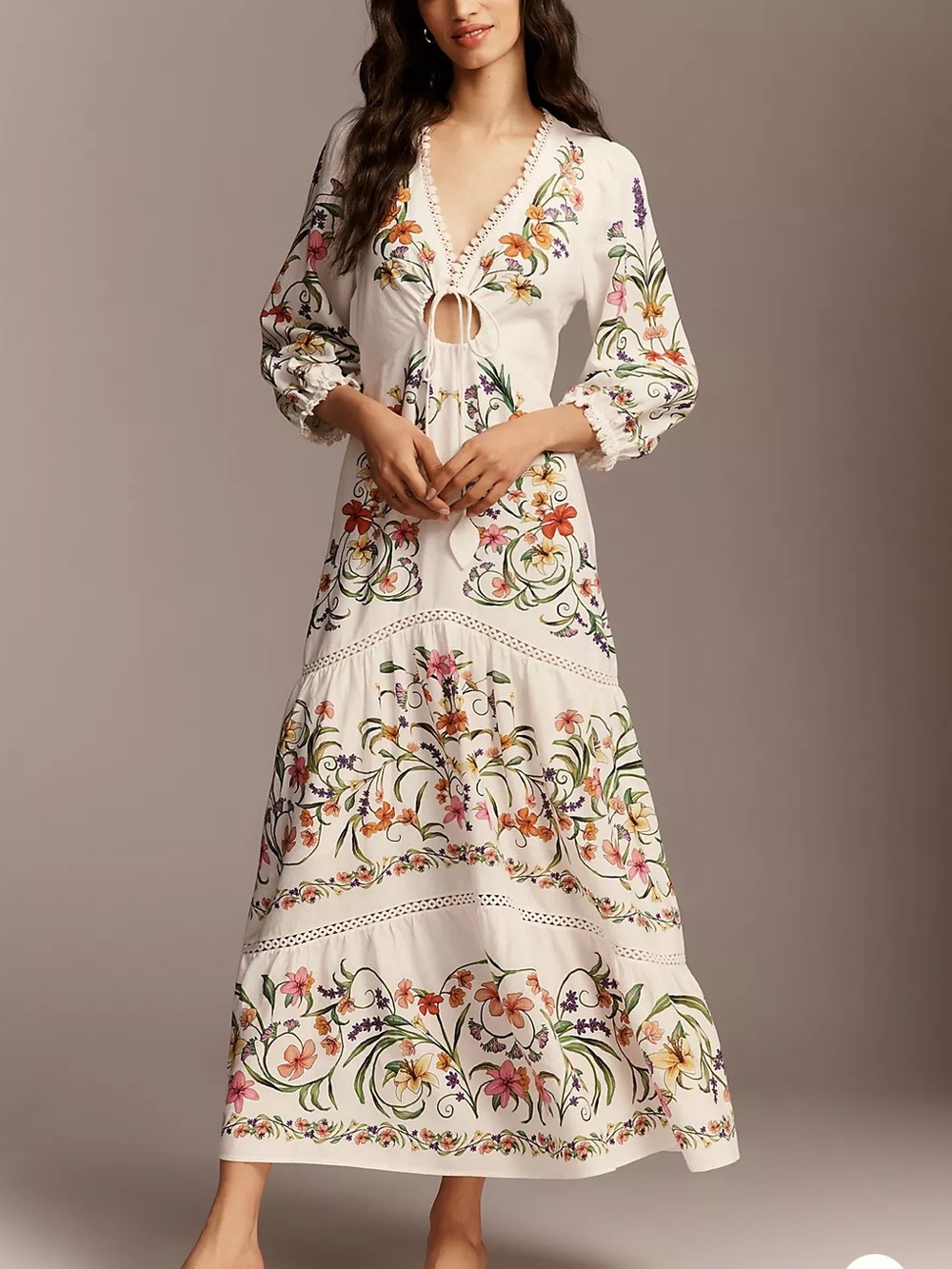Farm Rio x Anthropologie Long-Sleeve Cutout Maxi Dress